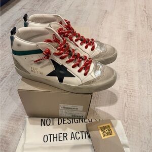 Golden Goose White Leather Green Spur Mid Star Sneakers sz 39
